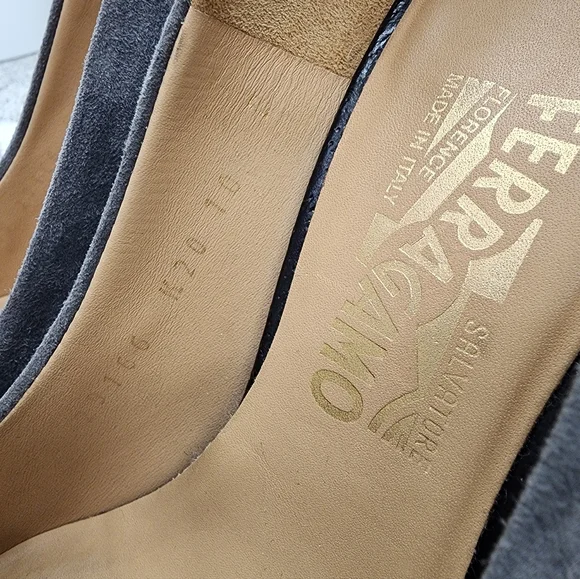Ferragamo Vara Spectator Platform Pumps Gray Suede & Black Leather US 10, IT 40 - Picture 4 of 14